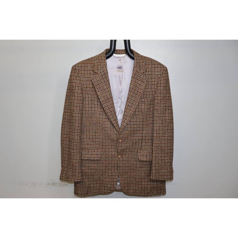 Vintage Harris Tweed Lands End Blazer Brown Beige Wool Made In USA